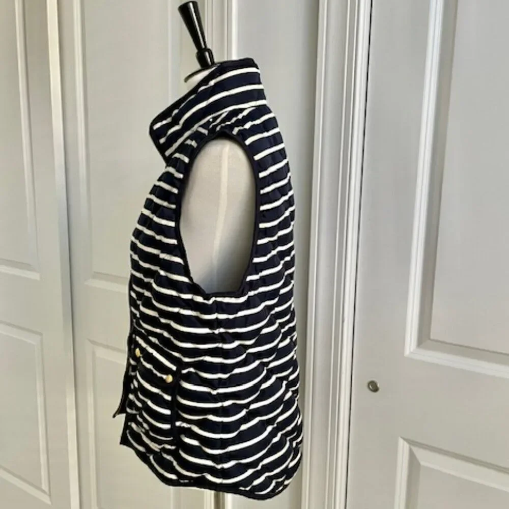 J. Crew Blue White Stripe Women's Puffer Puffy Vest with Pockets Size Large